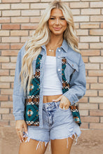 Load image into Gallery viewer, Blue Aztec Printed Denim Jacket
