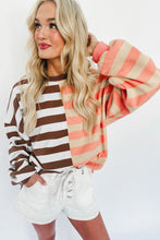 Load image into Gallery viewer, Brown Stripe Color Block Drop Shoulder Pullover Sweatshirt
