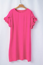 Load image into Gallery viewer, Strawberry Pink Solid Ruffled Sleeve Plus Size Mini Dress
