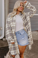 Load image into Gallery viewer, White Plaid Print Tunic Plus Size Shacket with Slits
