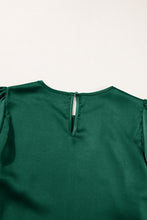 Load image into Gallery viewer, Blackish Green Solid Color Satin Keyhole Back Wide Sleeve Blouse
