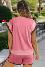 Load image into Gallery viewer, Rose Red Contrast Trim Cap Sleeve Tee Shorts Set
