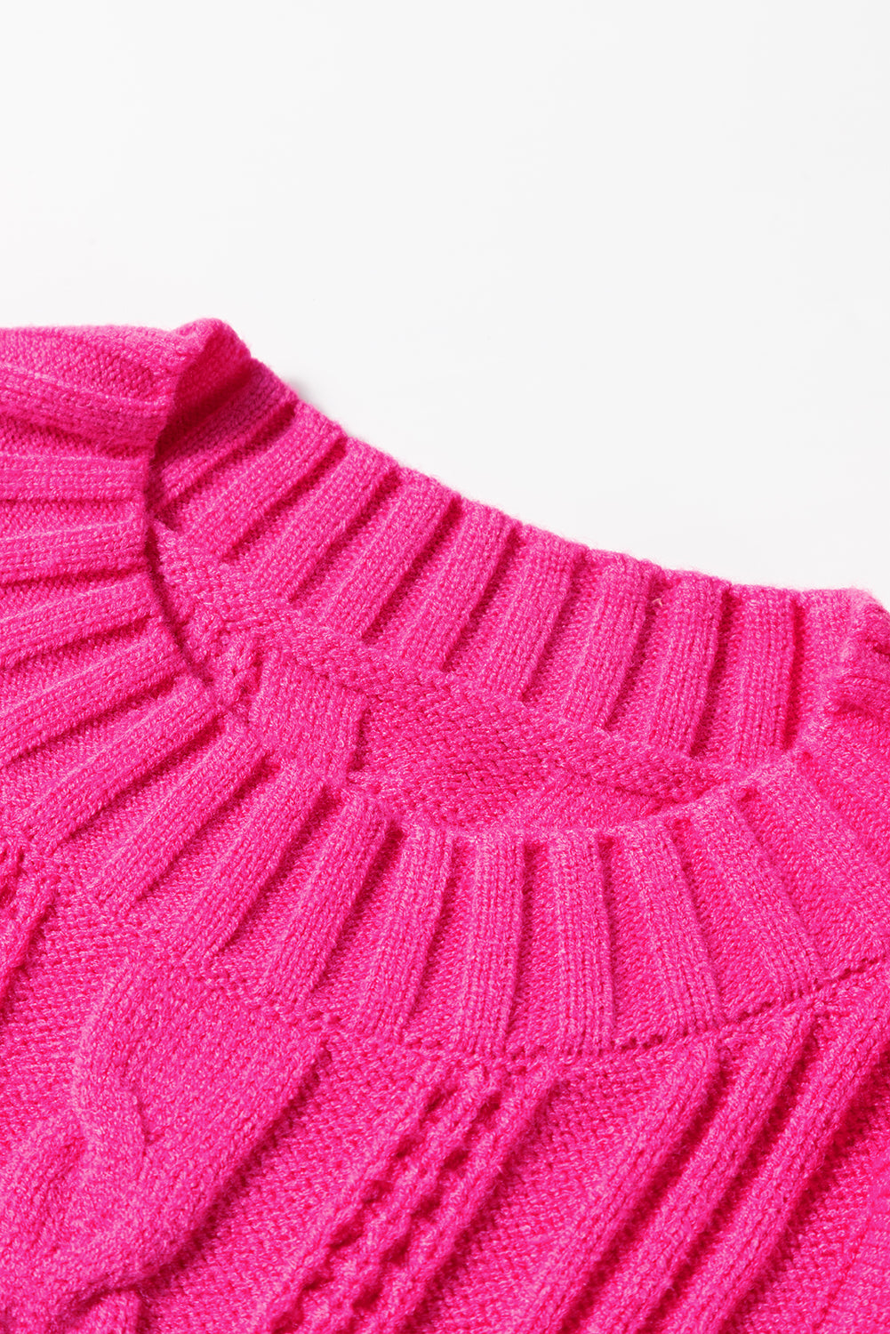 Strawberry Pink Textured Knit Ruffled Mock Neck Sweater Tank