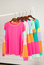 Load image into Gallery viewer, Green Colorblock Patchwork Long Sleeve Loose Top
