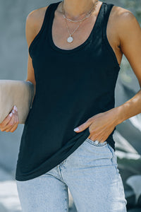 Gray Scoop Neck Basic Solid Tank Top