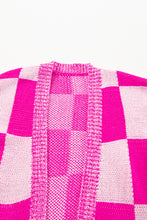 Load image into Gallery viewer, Rose Red Checkered Printed Ribbed Trim Open Front Cardigan
