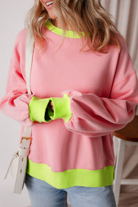 Blue Colorblock Bubble Sleeve Sweatshirt