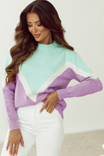 Load image into Gallery viewer, Green Chevron Colorblock Ribbed Knit Drop Shoulder Sweater
