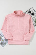 Load image into Gallery viewer, Light Pink Solid Textured Half Zipper Collared Sweatshirt
