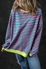 Load image into Gallery viewer, Green Stripe Oversized Contrast Trim Pullover Sweatshirt
