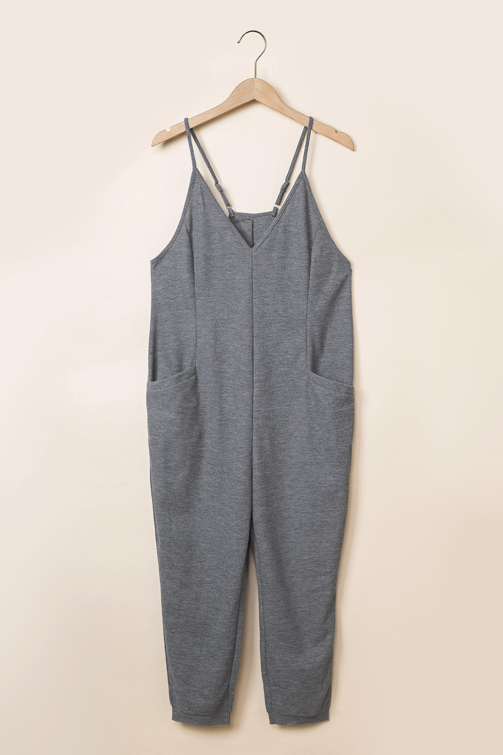 Green Textured Sleeveless V-Neck Pocketed Casual Jumpsuit