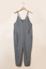 Load image into Gallery viewer, Green Textured Sleeveless V-Neck Pocketed Casual Jumpsuit
