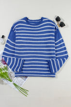 Load image into Gallery viewer, Sky Blue Stripe Drop Shoulder Casual Sweater
