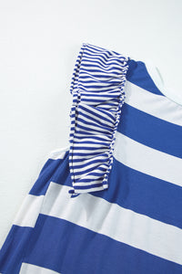 Sky Blue Stripe Contrast Ruffled Sleeve T-shirt Dress