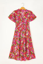 Load image into Gallery viewer, Pink Floral Short Sleeve Smocked Waist Maxi Dress
