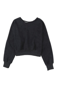 Black Acid Wash V-shape Open Back Sweatshirt