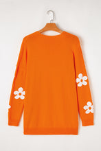 Load image into Gallery viewer, Orange Floral Print Knitted Open Front Loose Cardigan
