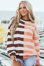 Load image into Gallery viewer, Brown Stripe Color Block Drop Shoulder Pullover Sweatshirt
