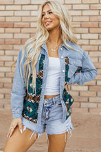 Load image into Gallery viewer, Blue Aztec Printed Denim Jacket
