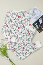 Load image into Gallery viewer, White Holly Print Thermal Pullover Pants Lounge Set
