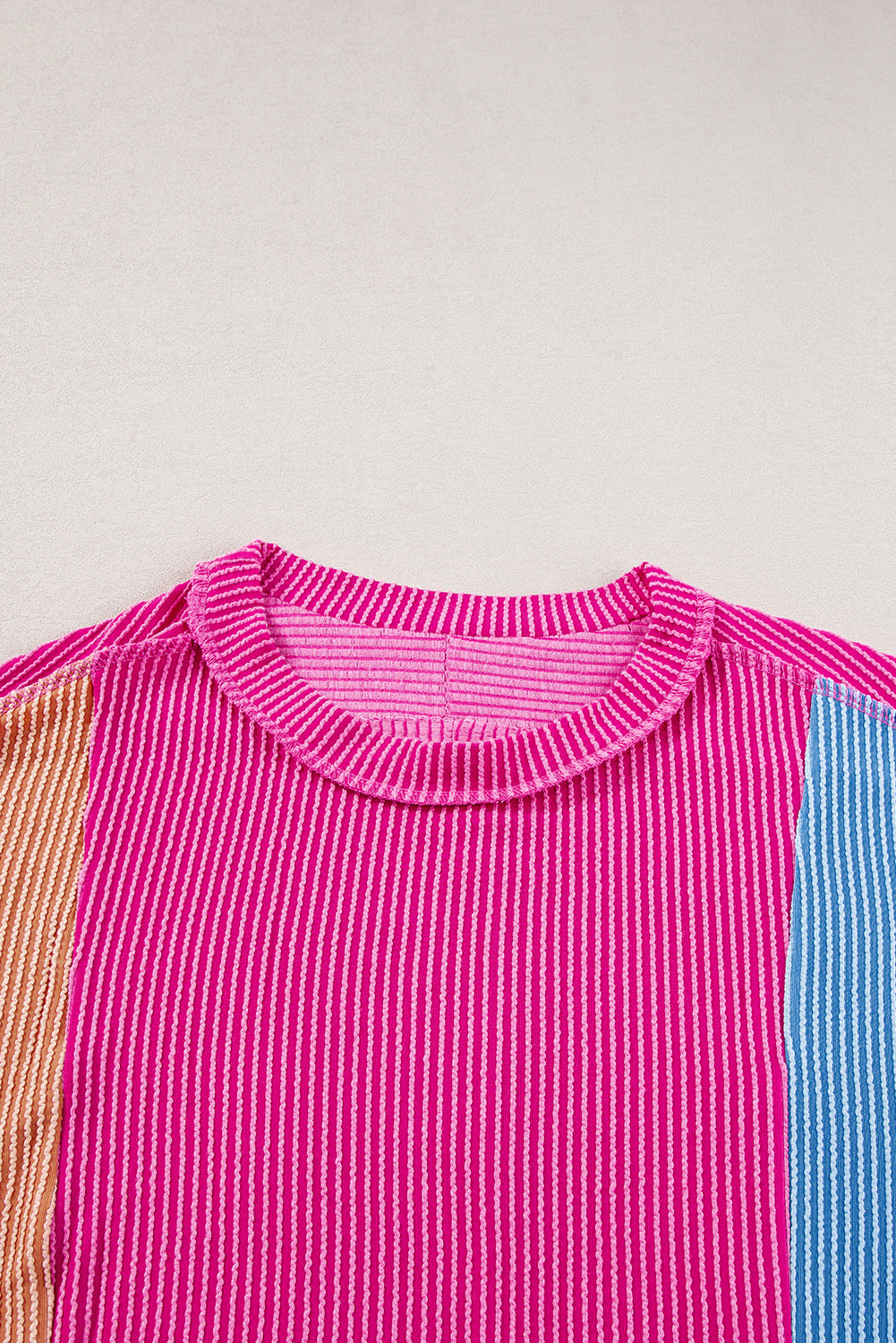 Pink Textured Colorblock Crew Neck T Shirt