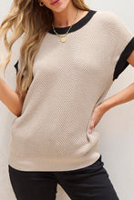 Load image into Gallery viewer, Light French Beige Contrast Trim Round Neck Batwing Sleeve Sweater Top
