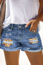 Load image into Gallery viewer, Camo Patchwork Rolled Hem Denim Shorts
