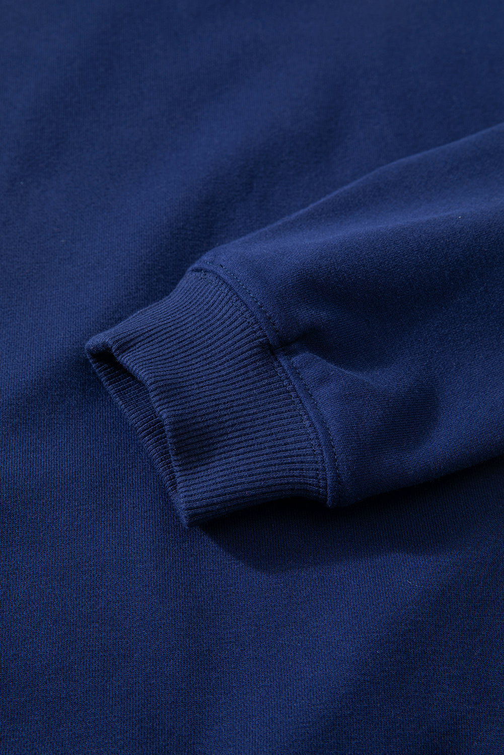 Navy Blue Solid Fleece Lined Drop Shoulder Terry Sweatshirt