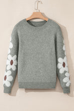 Load image into Gallery viewer, Light Grey Flower Sleeve Drop Shoulder Sweater
