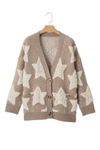 Load image into Gallery viewer, Khaki Sherpa Star Pattern Textured Sweater Cardigan with Pockets
