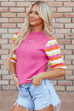 Load image into Gallery viewer, Pink Ribbed Knit Contrast Sleeve Sweater Top
