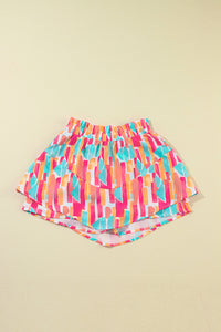 Rose Abstract Print A-line Ruffled Hem Shorts