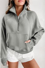 Load image into Gallery viewer, Sea Green Fleece Lined Zip Up Stand Collar Thumbhole Sleeve Sweatshirt
