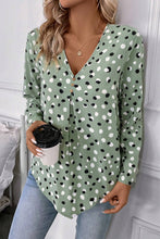 Load image into Gallery viewer, Green Polka Dot Print Button Front V Neck Blouse
