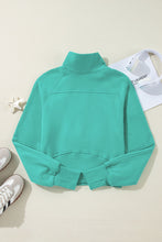 Load image into Gallery viewer, Sea Green Fleece Lined Zip Up Stand Collar Thumbhole Sleeve Sweatshirt
