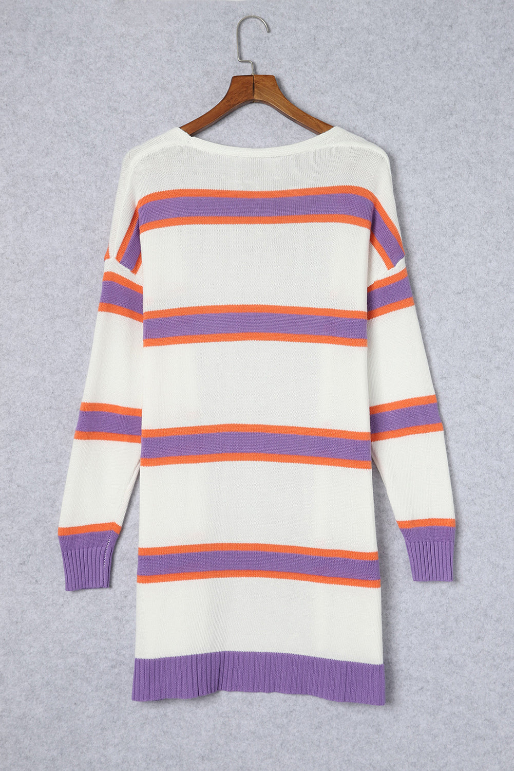 Multicolor Striped Long Sleeve Ribbed Trim Button Cardigan