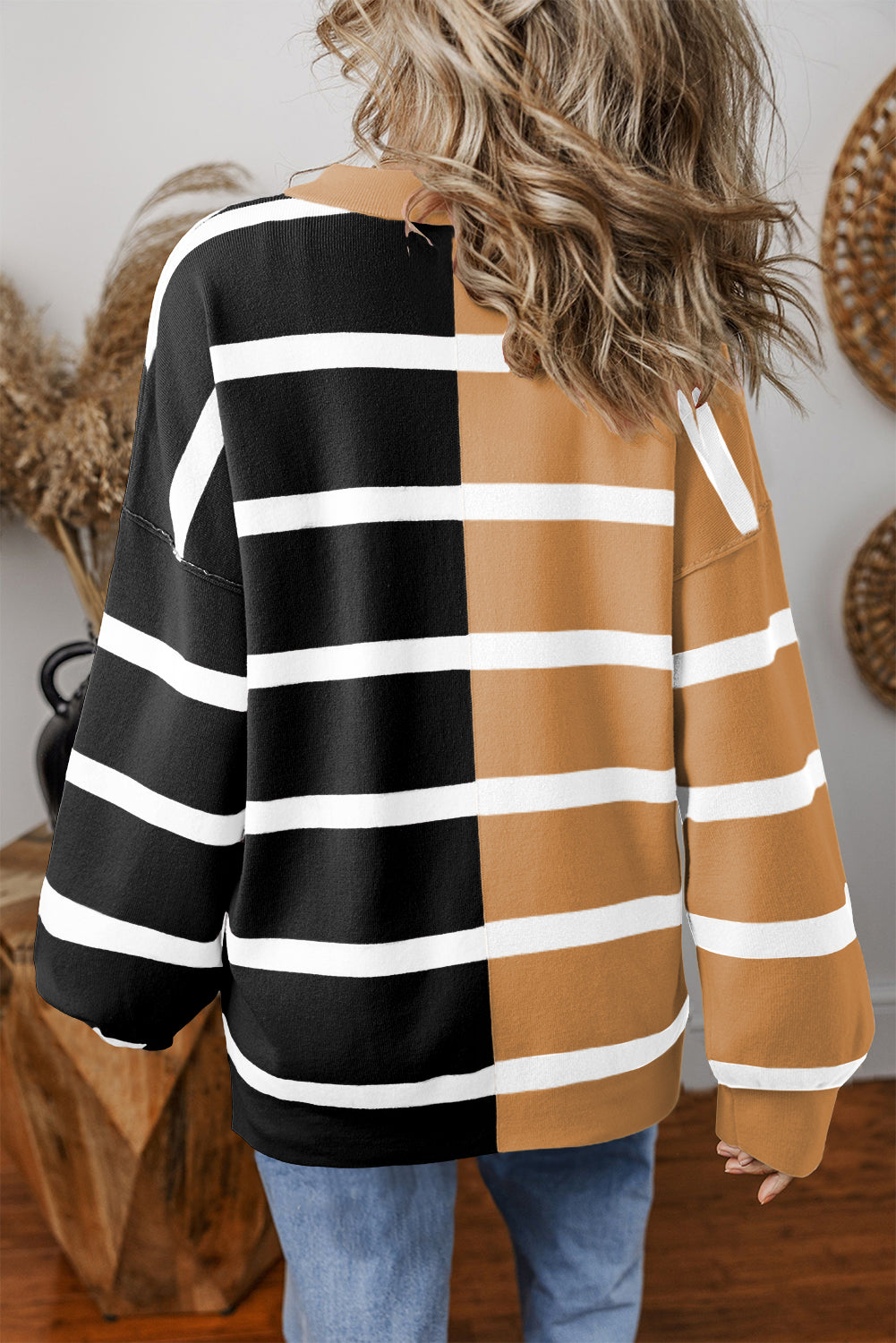 Blue Stripe Colorblock Oversized Sweater