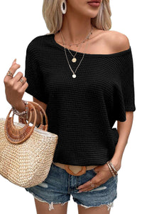 Black Draped Open Back Textured Tee