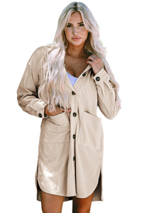 Beige Oversized Corduroy Contrast Hooded Shacket