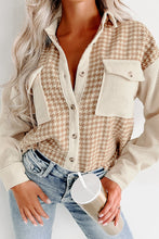 Load image into Gallery viewer, Parchment Houndstooth Corduroy Patchwork Flap Pocket Shacket
