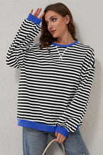 Load image into Gallery viewer, Blue Stripe Oversized Contrast Trim Pullover Sweatshirt
