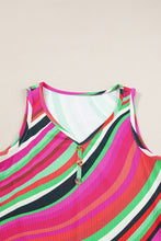 Load image into Gallery viewer, Purple Wavy Striped Buttoned V Neck Tank Top
