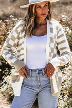 Load image into Gallery viewer, Smoke Gray Gingham Striped Knitted Open Front Cardigan
