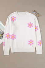 Load image into Gallery viewer, White Flower Pattern Ribbed Edge Elegant Sweater
