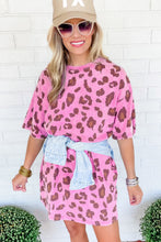 Load image into Gallery viewer, Pink Leopard Mineral Wash Side Pocket Shift Mini Dress
