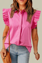 Load image into Gallery viewer, Bonbon Poplin Ruffle Trim Collared Shirt
