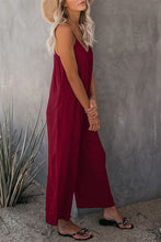 Load image into Gallery viewer, Fiery Red Spaghetti Straps Wide Leg Pocketed Jumpsuits
