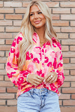 Load image into Gallery viewer, Pink Blooming Floral Print Puff Sleeve Buttoned Shirt
