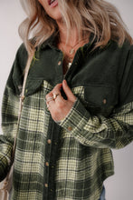 Load image into Gallery viewer, Blackish Green Snap Buttons Colorblock Plaid Shacket
