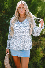 Load image into Gallery viewer, Sky Blue Geometric Print Shirred Puff Sleeve V Neck Blouse
